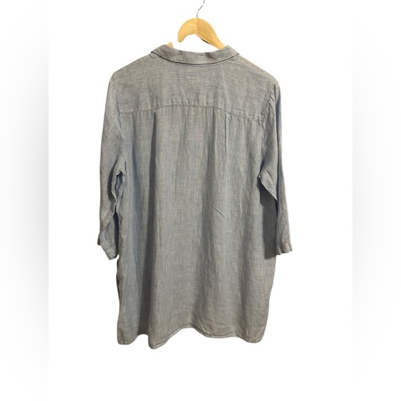 J. Jill Blue White Striped Tunic 100% Linen Top Pull Over Lagenlook Beach Size M - Picture 5 of 9